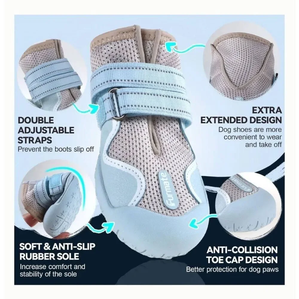 Furmate All Terrain Dog Boots Sz 7 (63–75 lb) NEW Mesh Waterproof Paw Shoes Case
